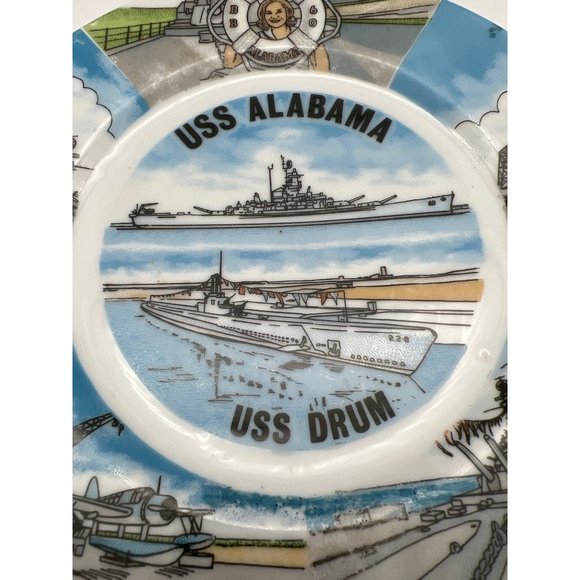 Vintage USS Alabama USS Drum Collectible Plate Arrow Jersey City Made in Japan - Picture 2 of 8